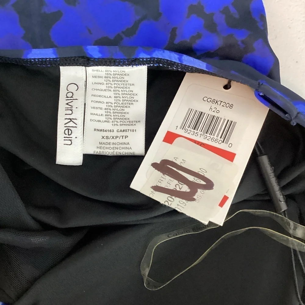 Calvin Klein Tummy Control Convertible Tankini Swim Top Blue Black Size XS